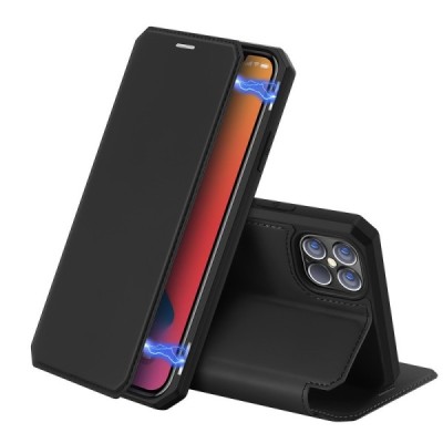 Apple iPhone 12 Pro Max Dux Ducis Skin X sērijas melns ādas atvērams maciņš | Vacins.lv