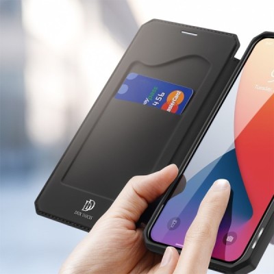 Apple iPhone 12 Pro Max Dux Ducis Skin X sērijas melns ādas atvērams maciņš | Vacins.lv