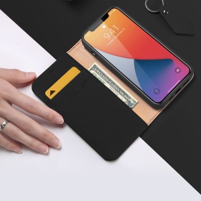 Чёрный кожаный чехол книжка ''Dux Ducis'' Wish серии для Apple iPhone 12 Pro Max | Vacins.lv