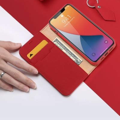Apple iPhone 12 Mini „Dux Ducis“ Wish sērijas sarkans ādas atvērams maciņš | Vacins.lv