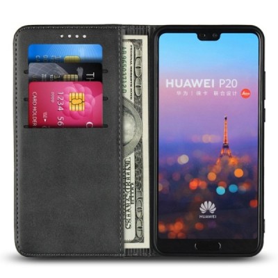 Huawei P20 „Split“ чёрный кожаный чехол-книжка | Vacins.lv