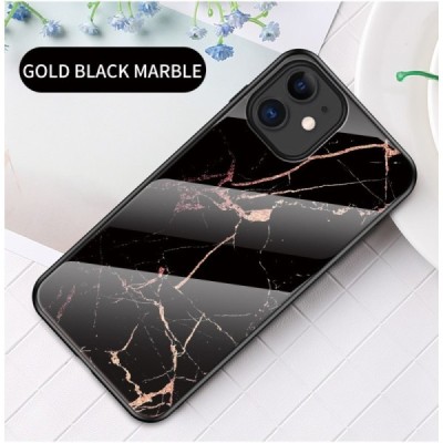Apple iPhone 12 Mini „Marble“ твердый силиконовый чехол TPU чёрного / золотoго цвета | Vacins.lv