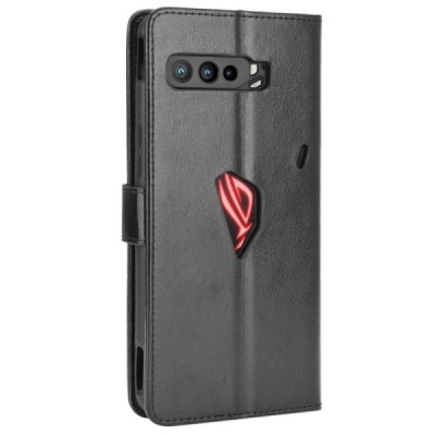 Asus Rog Phone 3 (ZS661KS) открываемый чёрный кожаный чехол - книжка | Vacins.lv