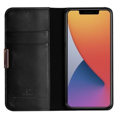 „Dzgogo“ Royale открываемый чёрный кожаный чехол – книжка для Apple iPhone 12 Pro Max | Vacins.lv