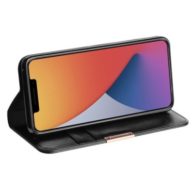 „Dzgogo“ Royale открываемый чёрный кожаный чехол – книжка для Apple iPhone 12 Pro Max | Vacins.lv