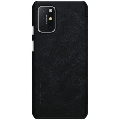 Роскошный чёрный кожаный чехол Nillkin Qin Series для OnePlus 8T | Vacins.lv