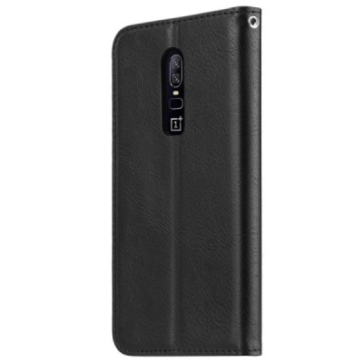 Роскошный кожаный чехол-книжка ''Comma" OnePlus 6 (OnePlus Six) черный | Vacins.lv