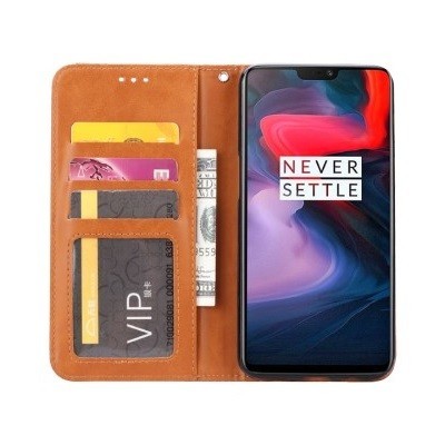 Роскошный кожаный чехол-книжка ''Comma" OnePlus 6 (OnePlus Six) черный | Vacins.lv