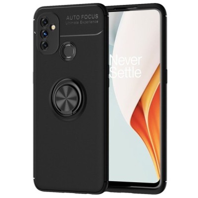 OnePlus Nord N100 „FOCUS“ Kickstand cieta silikona (TPU) melns apvalks | vacins.lv