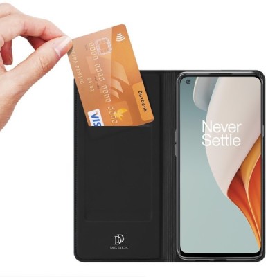 OnePlus Nord N100 „Dux Ducis“ Skin sērijas melns ādas atvērams maciņš | Vacins.lv