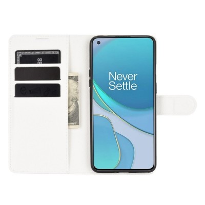 OnePlus 8T „Litchi“ atvēramais ādas balts maciņš, grāmata (maks) | Vacins.lv