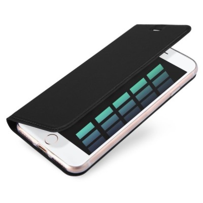 Apple iPhone SE 2020 (iPhone 7, 8) „Dux Ducis“ Skin sērijas melns ādas atvērams maciņš | Vacins.lv