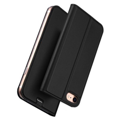 Apple iPhone SE 2020 (iPhone 7, 8) „Dux Ducis“ Skin sērijas melns ādas atvērams maciņš | Vacins.lv