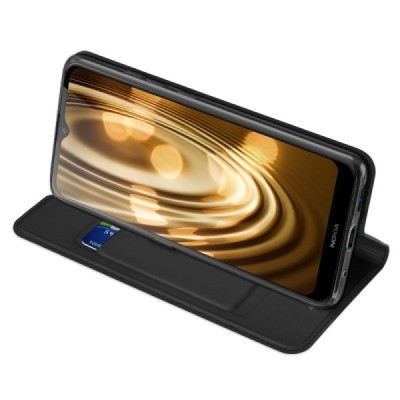 Nokia 2.4 „Dux Ducis“ Skin sērijas melns ādas atvērams maciņš | Vacins.lv