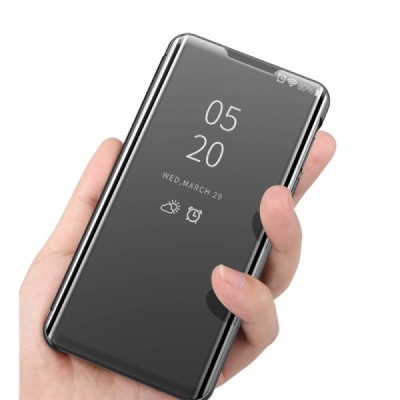 Huawei P smart 2021 plastmasas atvērams melns ādas maciņš | Vacins.lv