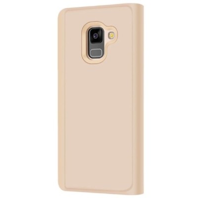 Samsung Galaxy A8 2018 (A530F) plastmasas atvērams zelta ādas maciņš | Vacins.lv