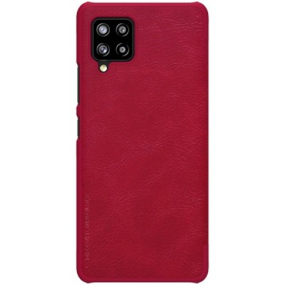 Роскошный красный кожаный чехол Nillkin Qin Series для Samsung Galaxy A42 5G | Vacins.lv