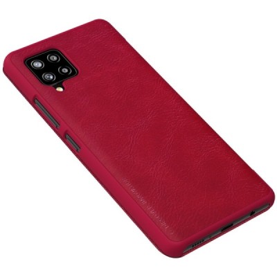 Роскошный красный кожаный чехол Nillkin Qin Series для Samsung Galaxy A42 5G | Vacins.lv