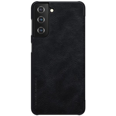 Роскошный чёрный кожаный чехол Nillkin Qin Series для Samsung Galaxy S21+ (G996B) | Vacins.lv