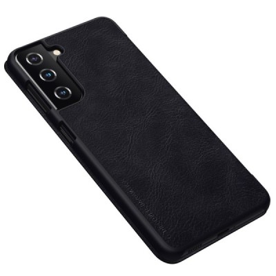 Роскошный чёрный кожаный чехол Nillkin Qin Series для Samsung Galaxy S21+ (G996B) | Vacins.lv