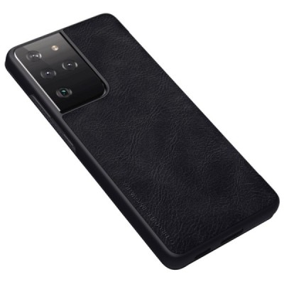 Роскошный чёрный кожаный чехол Nillkin Qin Series для Samsung Galaxy S21 Ultra (G998B) | Vacins.lv