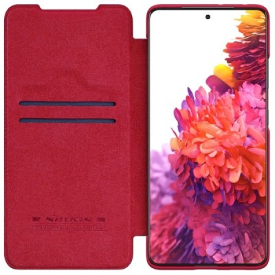 Роскошный красный кожаный чехол Nillkin Qin Series для Samsung Galaxy S21 Ultra (G998B) | Vacins.lv