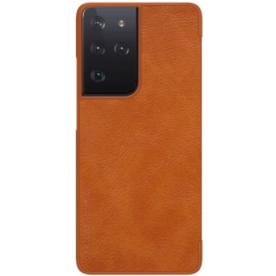 Роскошный коричневый кожаный чехол Nillkin Qin Series для Samsung Galaxy S21 Ultra (G998B) | Vacins.lv