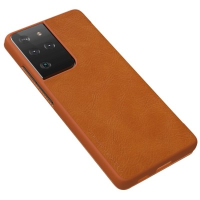 Роскошный коричневый кожаный чехол Nillkin Qin Series для Samsung Galaxy S21 Ultra (G998B) | Vacins.lv