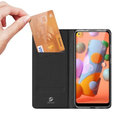 Samsung Galaxy M11 (M115F) Dux Ducis Skin sērijas melns ādas atvērams maciņš | Vacins.lv