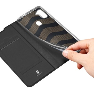 Samsung Galaxy M11 (M115F) Dux Ducis Skin sērijas melns ādas atvērams maciņš | Vacins.lv