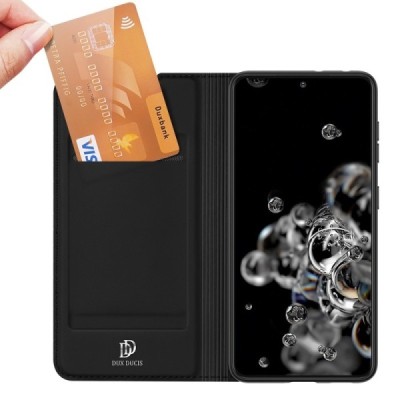Samsung Galaxy S21 Ultra (G998B) Dux Ducis Skin sērijas melns ādas atvērams maciņš | Vacins.lv