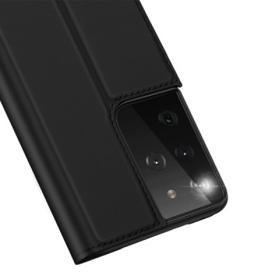 Samsung Galaxy S21 Ultra (G998B) Dux Ducis Skin sērijas melns ādas atvērams maciņš | Vacins.lv