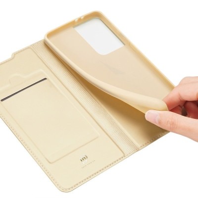 Dux Ducis Skin серии Samsung Galaxy S21 Ultra (G998B) золотой кожаный чехол-книжка | Vacins.lv