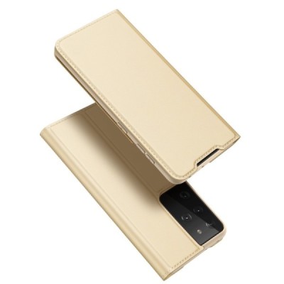 Dux Ducis Skin серии Samsung Galaxy S21 Ultra (G998B) золотой кожаный чехол-книжка | Vacins.lv