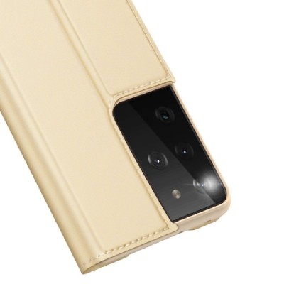 Dux Ducis Skin серии Samsung Galaxy S21 Ultra (G998B) золотой кожаный чехол-книжка | Vacins.lv