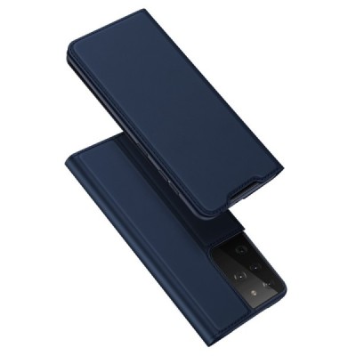 Samsung Galaxy S21 Ultra (G998B) Dux Ducis Skin sērijas zils ādas atvērams maciņš | Vacins.lv