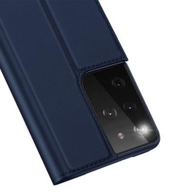 Samsung Galaxy S21 Ultra (G998B) Dux Ducis Skin sērijas zils ādas atvērams maciņš | Vacins.lv