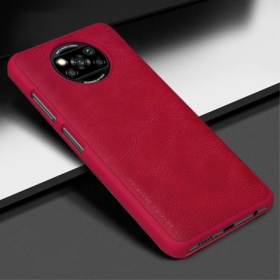 Роскошный красный кожаный чехол Nillkin Qin Series для Xiaomi Mi 10T Lite 5G | Vacins.lv