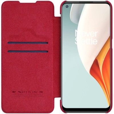 Greznais „Nillkin“ Qin sērijas ādas atvērams sarkans OnePlus Nord N100 | Vacins.lv