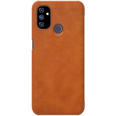 Роскошный коричневый кожаный чехол Nillkin Qin Series для OnePlus Nord N100 | Vacins.lv