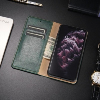 Samsung Galaxy S21 Ultra (G998B) Solīds zaļš ādas atvērams maciņš | Vacins.lv