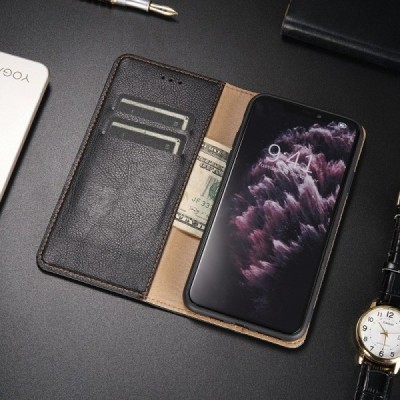 Samsung Galaxy S21+ (G996B) Solīds melns ādas atvērams maciņš | Vacins.lv