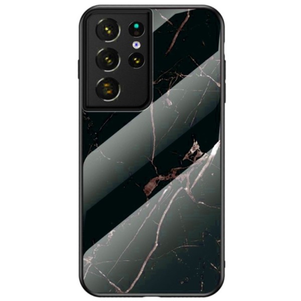 „Marble“ твердый силиконовый (TPU) чехол - чёрный / золотой (Galaxy S21 Ultra)