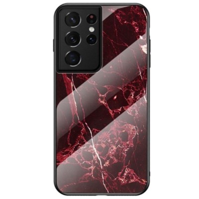 Samsung Galaxy S21 Ultra (G998B) „Marble“ cieta silikona (TPU) melns / sarkans apvalks | vacins.lv