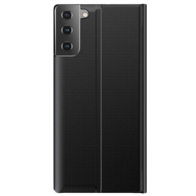 Samsung Galaxy S21 (G991B) View Line открываемый чёрный кожаный чехол - книжка | Vacins.lv