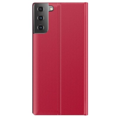 Samsung Galaxy S21 (G991B) View Line открываемый красный кожаный чехол - книжка | Vacins.lv