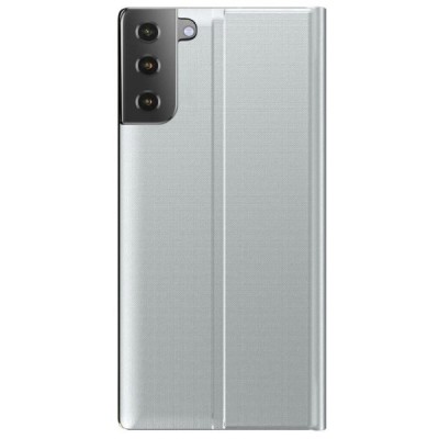 Samsung Galaxy S21 (G991B) View Line открываемый серебристый кожаный чехол - книжка | Vacins.lv