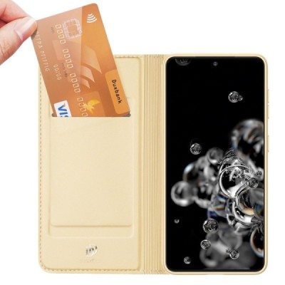Samsung Galaxy S21+ (G996B) Dux Ducis Skin sērijas zelta ādas atvērams maciņš | Vacins.lv