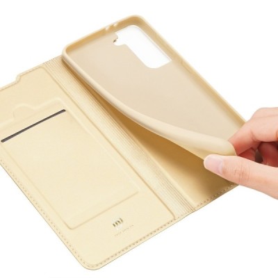 Dux Ducis Skin серии Samsung Galaxy S21 (G991B) золотой кожаный чехол-книжка | Vacins.lv