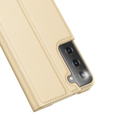 Dux Ducis Skin серии Samsung Galaxy S21 (G991B) золотой кожаный чехол-книжка | Vacins.lv